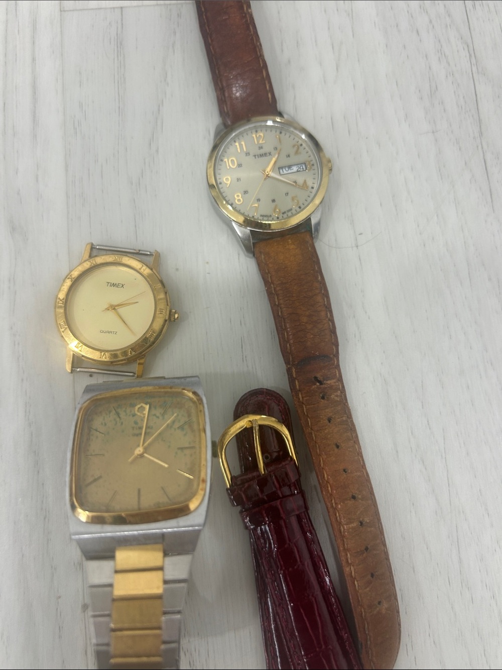 Timex Men's Gold and Brown Leather Watch - 1970 era